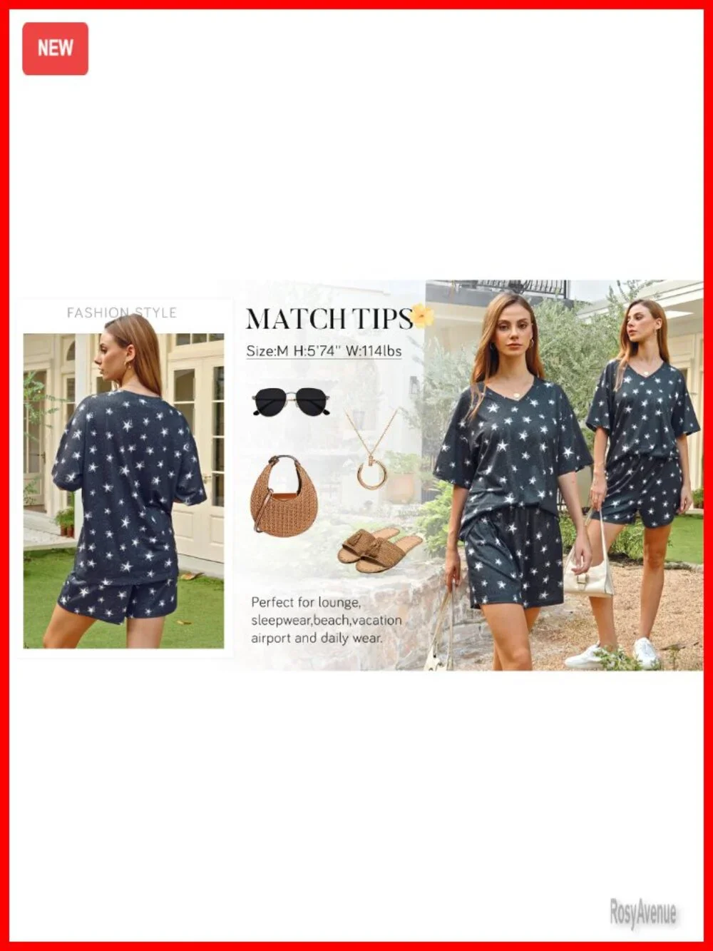 Lightweight Short Sleeve Pajama Set with V-Neck and Elastic Waist